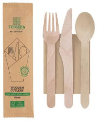  Lebomló evőeszköz szett, fa, csomagolt 4in1 | 100 db/cs