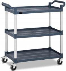 Royal Catering Pincérkocsi Szerviz 3 Polcos Műanyag 84X49CM 150KG Mobil Fekete (10011695)