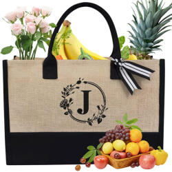  Vászon shopper táska, sárga, "J" betűvel (231114XF03-4)