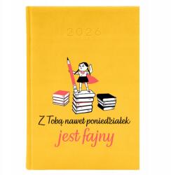 FunnyCase Naptár A5 2026 Sárga Pedagógusnapra Még Hétfőn is Jó (Kalendarz Żółty Nawet Poniedziałek Jest Fajny)