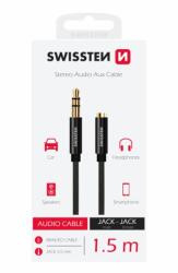  Audiokábel Swissten textil JACK (férfi) / JACK (női) 1, 5m - fekete (73501102)