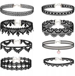 EdiBazzar Női Nyaklánc Szett 9db Choker fekete bőr nyakpántok nyaklánc (Naszyjnik CHOKER Damski Zestaw 9szt)