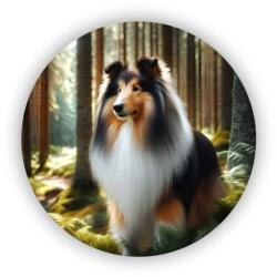 65x65mm-es kör alakú mágnes - collie az erdőben (MAGNET-65x65-KRUH-63)