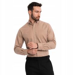 Ombre Férfi lenvászon ing világosbarna kényelmes Ombre OM-SHCS-0134 V7 méret XL (163680)