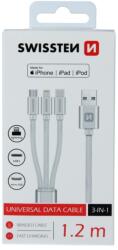 SWISSTEN Woven kábel 3in1 MFI 1.2m (Lightning, USB-C, Micro USB) - Ezüst (72501102)