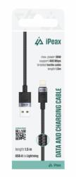 iPEAX Textil kábel USB-A / villám 1, 5 m, USB 2.0 - fekete (90010107)
