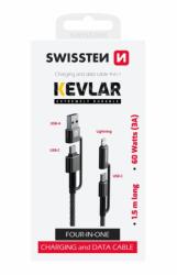 SWISSTEN adatkábel aramid erősítésű 4in1 3A 1.5m - antracit (74501101)