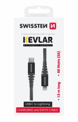 SWISSTEN Kevlar USB-C/Lightning adatkábel 1.5m - antracit (71544010)