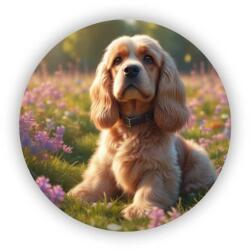  65x65mm-es kör alakú mágnes - cocker spániel virágokban (MAGNET-65x65-KRUH-54)
