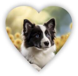  65x65 mm-es szív alakú mágnes - virágokban pompázó border collie (MAGNET-65X65-SRDCE-2)