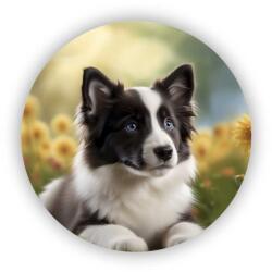  65x65mm-es kör alakú mágnes - border collie virágokban (MAGNET-65X65-KRUH-2)