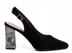 Sergio Leone Fekete Kígyómintás Velúr Magassarkú Szandál 37-ES (PB218-CZARNY-WAZ)