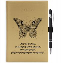  Naptár 2026 Arany A5 Motivációs Ajándék Szárnyak Nélkül Tolltartó (KALENDARZ A5 2026 TERMINARZ BEZ SKRZYDEŁ)