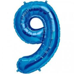  Balon folie cifra mare, albastru metalizat, 35 cm, pentru aniversari Model 9 (BALONA9)