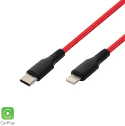 Somogyi Elektronic USBCL1 töltőkábel, USB-C / Lightning, 2.1A, 1m, szövött, piros (USBCL1)