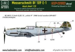 HADMODELS 1/32 Messerschmitt BF 109 E-1 White 9 vadászgép matrica készlet HADDW32015 (HADDW32015)