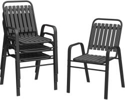 Outsunny 4 Darabos Kerti Székszett Egymásra Rakható Magas Háttámlával és Kartámasszal, 56x66x91 cm, Sötétbarna