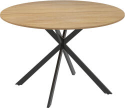 HomCom Kerek Étkezőasztal Ipari Stílusban X Lábakkal Acélból, Ø120x75 cm, Tölgy