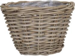  Természetes rattan kerek kúpos kosár szürke műanyag béléssel 35 x 35 x 25 cm