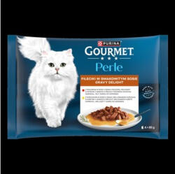 Gourmet PERLE GRAVY DELIGHT Csirkével/Marhával nedves macskaeledel 4x85g macskaeledel