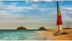 MÉDIA Öntapadó és mosható falfestmény Katamarán a strandon, 250 x 150 cm (FOTOTAP5029)