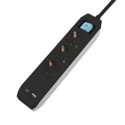 Spacer Prelungitor cu 3 x Schuko + 1 x USB type C + 1 x USB-A 1.8m Negru, Spacer PP-3-18B-TC-USB (PP-3-18B-TC-USB)