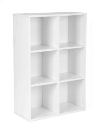 VASAGLE Könyvespolc, 3 szintes tárolópolc, 6 rekesszel, fehér 60x24x90cm (LBC203D)