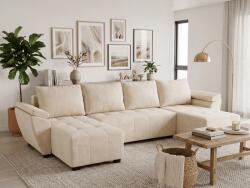  Kinyitható U alakú ülőgarnitúra LIVARO 305x140 cm, krémszínű