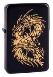 Angelo Fekete benzines öngyújtó aranyszínű sárkány mintával (A-245430-13)