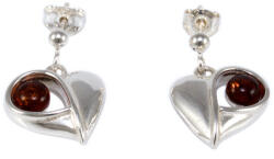 Ékszershop Borostyán köves szives lógós ezüst fülbevaló (2169001)