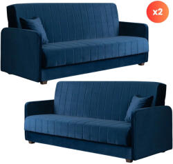  2 db-os szett, ágyazható kanapé sötétkék színben, velúr kárpittal PORTO (PPHUE-PIEER-KRONOS9-Z2-WER)