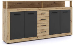  Komód 190 cm méretben, artisan tölgy/fekete színben BLAGO (W-LUNA-DA-CZ-KOM4D4S)