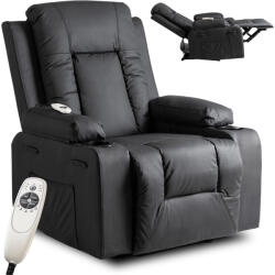  Masszírozós dönthető fotel fekete színben, műbőr kárpittal BOX (ME-BOX-CZ-E-FW)