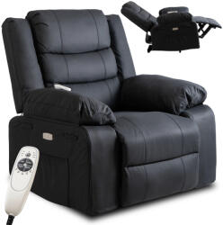  Elektromos masszázsfotel, dönthető fekete ökobőr, JASPER (ME-JASPER-CZ-E-FW)