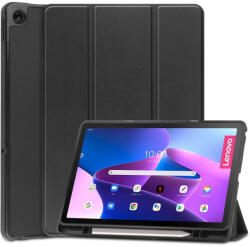 Lenovo Tab M10 Plus (10.61) (3. generáció) TB125 / TB128, mappa tok, Trifold, érintőceruza tartó, fekete