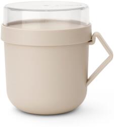 Brabantia Make & Take Soup Mug leveses bögre, 600 ml, hőálló fogantyú, beépített gőzkieresztő szelep, felső tárolórekesz, szivárgás- és légmentes záródás, BPA mentes műanyag, világos bézs - 241468 (241468)