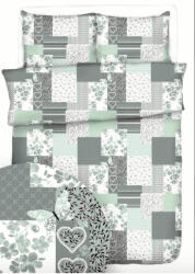  3 részes pamut ágynemű huzat szett - 140x200 cm / pasztell zöld patchwork - pillangó mintával