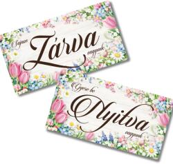  Nyomtatott fa tábla - Zárva-Nyitva 24, 3x13cm - rózsaszín tulipános