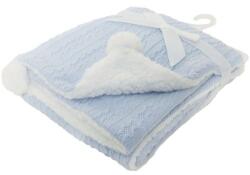Soft Touch Paturica premium tricotata cu blanita si ciucuri Soft Touch bleu/alb 75x90 cm (KDWFBP188-B) Lenjerii de pat bebelusi‎, patura bebelusi
