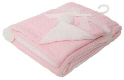 Soft Touch Paturica premium tricotata cu blanita si ciucuri Soft Touch roz/alb 75x90 cm (KDWFBP188-BP) Lenjerii de pat bebelusi‎, patura bebelusi