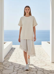  Beunique Fashion finomkötött ruha alján asszimetrikus selyemszatén csipke rátétes szoknya résszel Beige One size