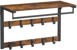 VASAGLE Fali ruhafogas akasztókkal és polccal, rusztikus barna 65x30x42cm