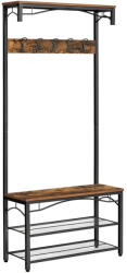 VASAGLE Előszoba fogas polccal, akasztókkal, cipőtartóval és ülőkével, rusztikus barna 80x32x178cm