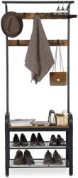 VASAGLE Előszoba fogas polccal, akasztókkal, cipőtartóval és ülőkével, rusztikus barna 183x72x33cm