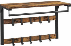 VASAGLE Fali polc 10 áthelyezhető akasztóval, rusztikus barna 30x80x42cm