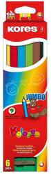 Kores Creioane colorate Jumbo, 6 culori, ascutitoare inclusa, triunghiulare (KO93506)