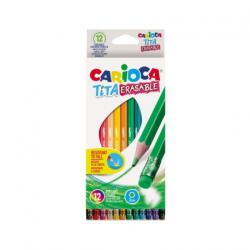 Creioane colorate, set 12 bucati, corp hexagonal cu radiera, varf 3 mm (42897)