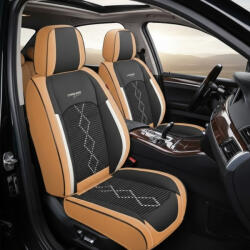 Carguard Huse auto premium Carguard Deluxe 5 locuri, piele eco perforata, maro caramel (HSA017)