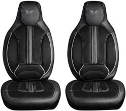 Panda Set 2 Huse Scaune Fata Auto, Ergonomice, Panda, compatibile cu tetiere incorporate- monobloc, tip alcantara si piele ecologica, negru cu cusatura gri