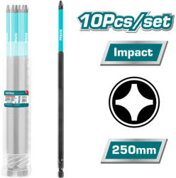 TOTAL Set 10 biti de impact TOTAL PH2 x 250 mm, otel S2, varf magnetic (TACIM16PH2103) Surubelnita